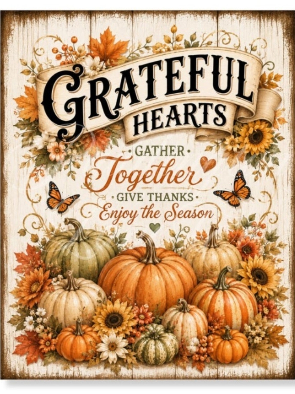 Grateful Hearts Fall Wall Art - Orange, Cream & Green 8x10 Print